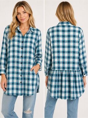 Easel Los Angeles Plaid Babydoll Button Front Tunic | NWOT | Size Large